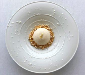 White Chocolate Semifreddo on a white plate